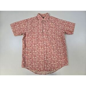 Banana Republic Mens Small Red Cream Damask Scroll Print 100% Linen SS Shirt